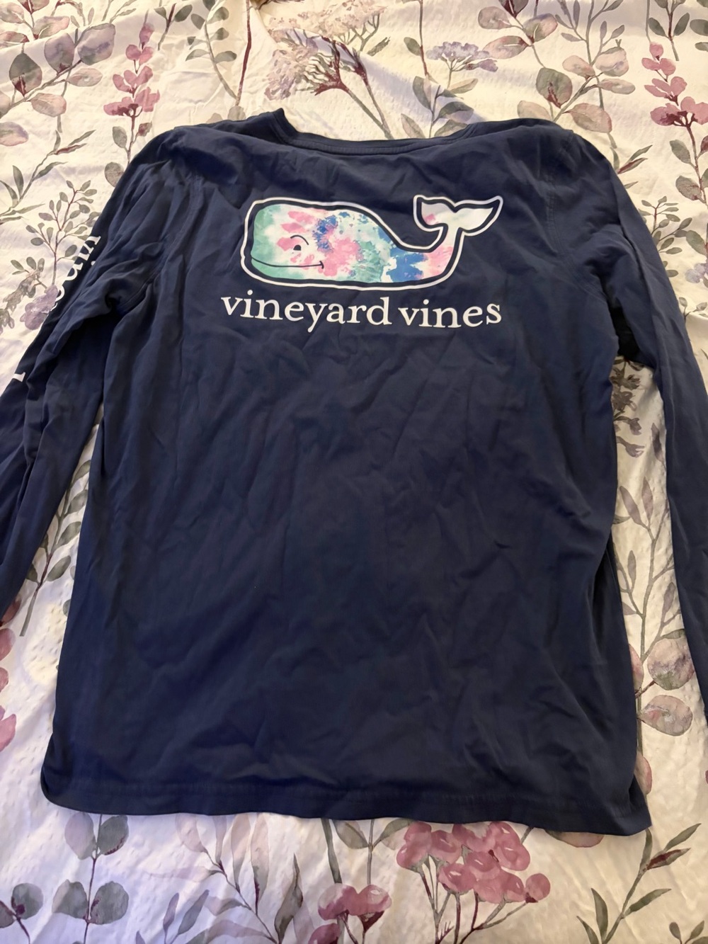 Vineyard Vines Navy Long-Sleeve Tee with Tie-Dye Whale Logo